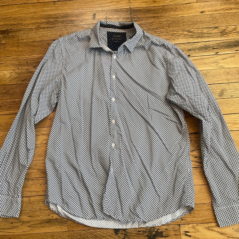 Classic Navy and White Men's Button-Down Shirt